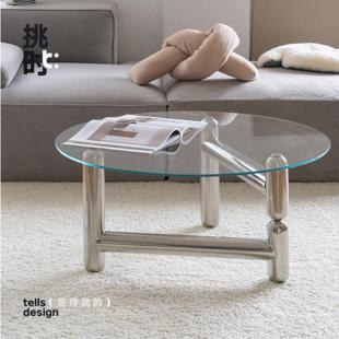 挑时昆斯气球狗设计师茶几小户型现代简约圆形玻璃不锈钢复古