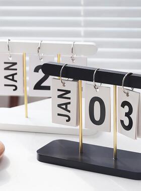 北欧风轻奢木质翻页日历台历摆件客厅玄关办公室桌面酒柜装饰品