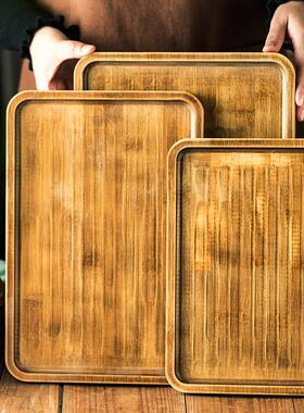 盘长方形竹木托盘炸物盘子一人食餐盘托盘木质餐具日式拼盘木盘