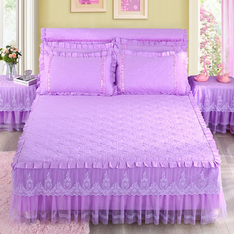 韩版蕾丝夹棉床裙加厚花边床罩床套1.5m1.8米床保护席梦思防滑套