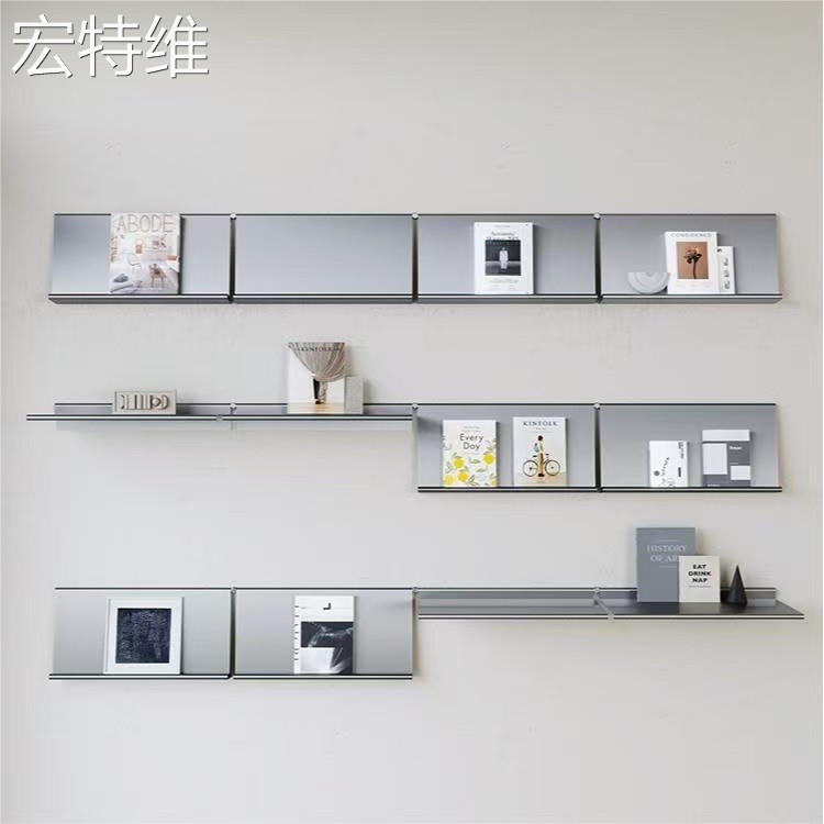 中古墙上壁挂不锈钢置物架一字层板书架客厅背景墙装饰陈列展示架