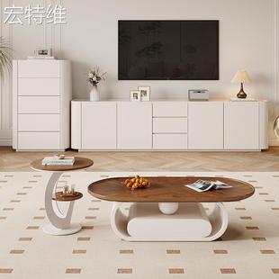 宏特维纯实木岩板电视柜茶几组合简约现代小户型家用客厅落地柜60cm高款