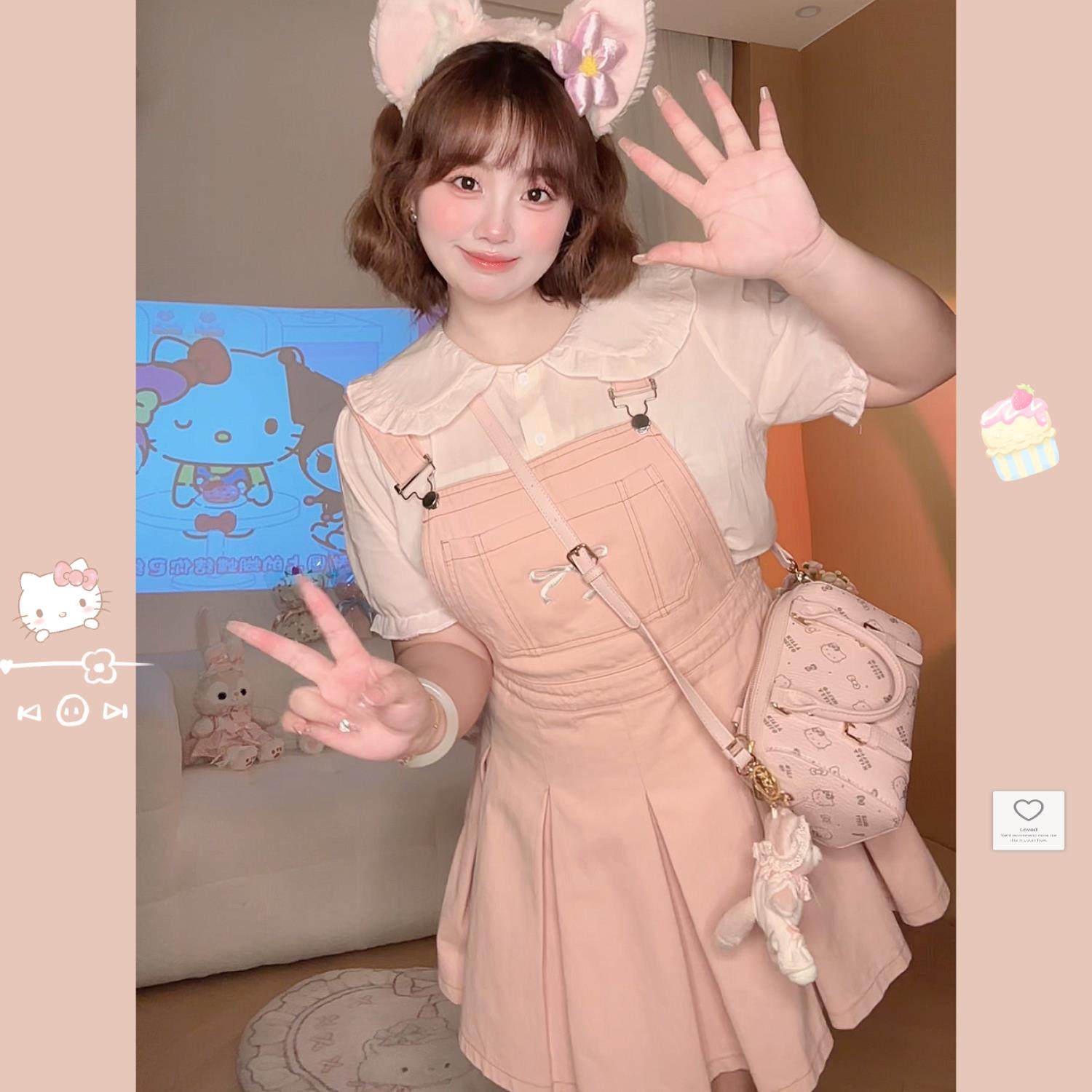 叶子定制【贝儿游园会】大码甜妹夏款少女感多巴胺减龄背带裙套装