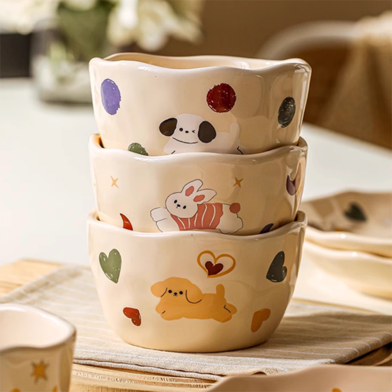 可爱陶瓷碗家用高颜值餐具吃饭碗甜品碗沙拉碗2025新款儿童米饭碗