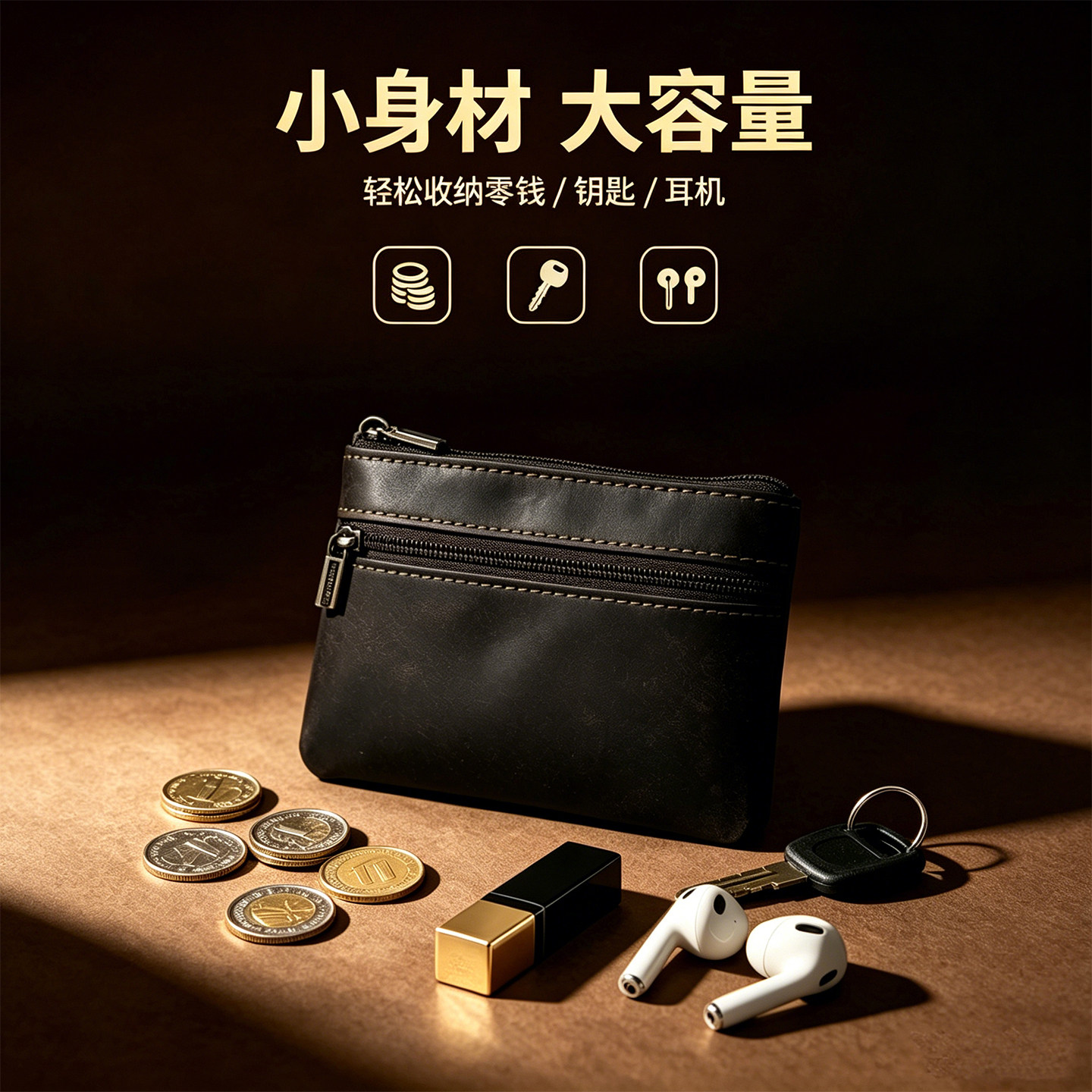 真皮零钱包女复古疯马皮多功能钥匙包头层牛皮口红硬币收纳包卡包