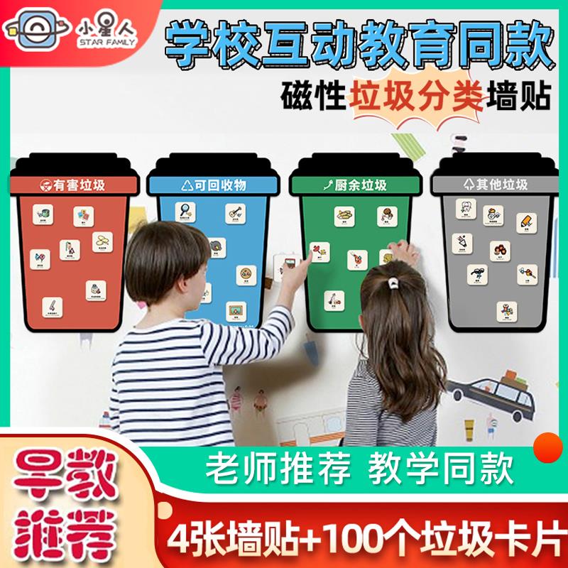 小星人垃圾分类玩具卡片幼儿园益智道具学生儿童早教游戏教具墙贴