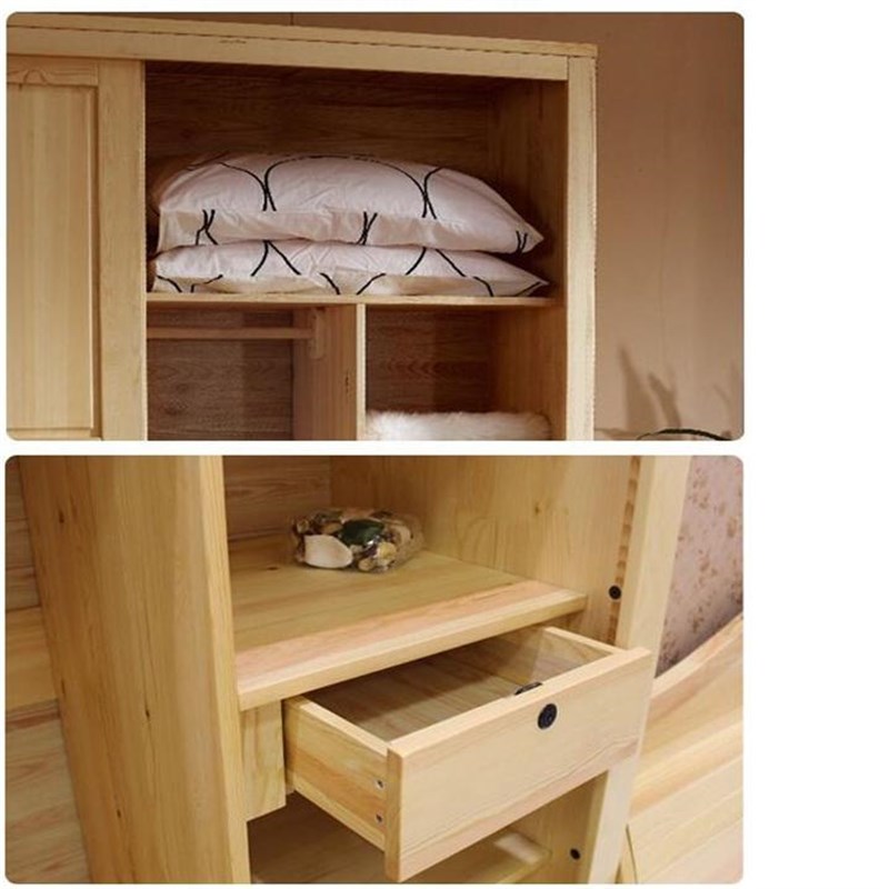 简约实木移门衣橱带抽屉1.8米新西兰松木大衣柜卧室推拉环保成人