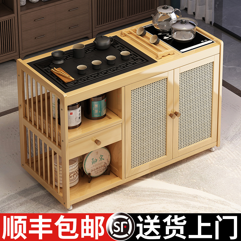 移动茶台茶桌家用茶水柜烧水壶一体功夫茶几具实木小茶车带轮边几