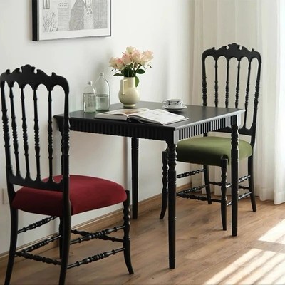 中古风餐椅2025新款椅子靠背椅法式复古实木餐桌椅子家用化妆椅