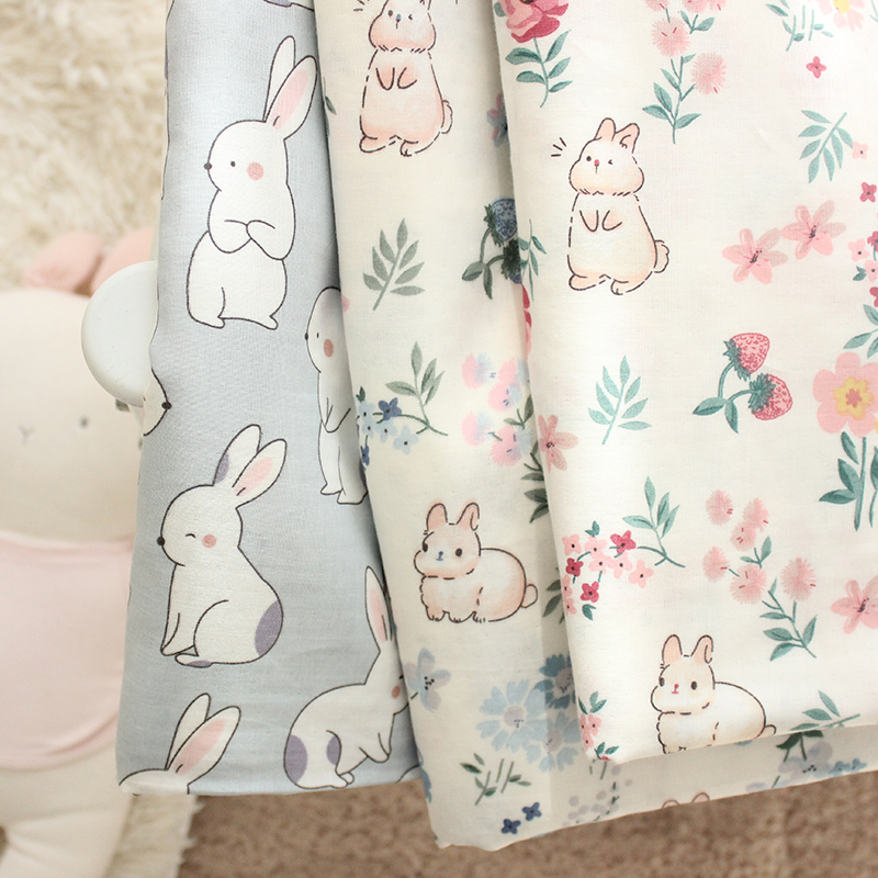 兔子婴儿级双层纱布料宝宝全棉裸睡床品被套床单枕套手工面料