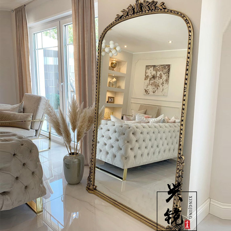 欧式复古雕花穿衣镜服装店置地换试衣镜法式全身镜壁挂家用落地镜