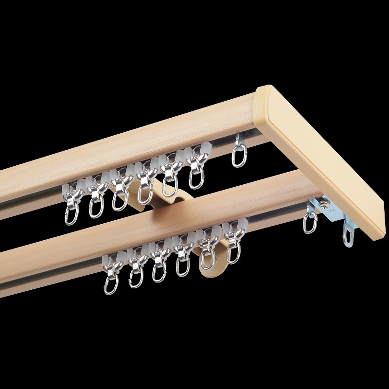 法瑞尔无需窗帘盒装饰窗帘轨道静音飘窗滑道仿实木罗马杆双轨侧装