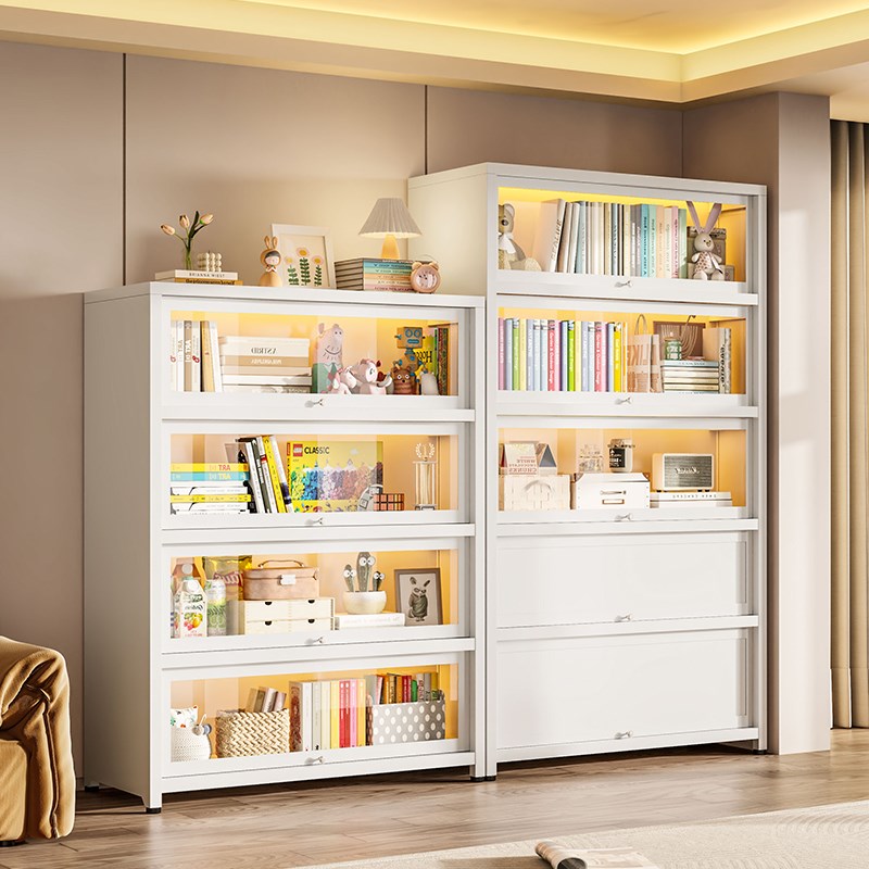 福凯祥家用钢制书柜带门玻璃展示柜儿童防尘书架铁艺展示柜铁皮柜