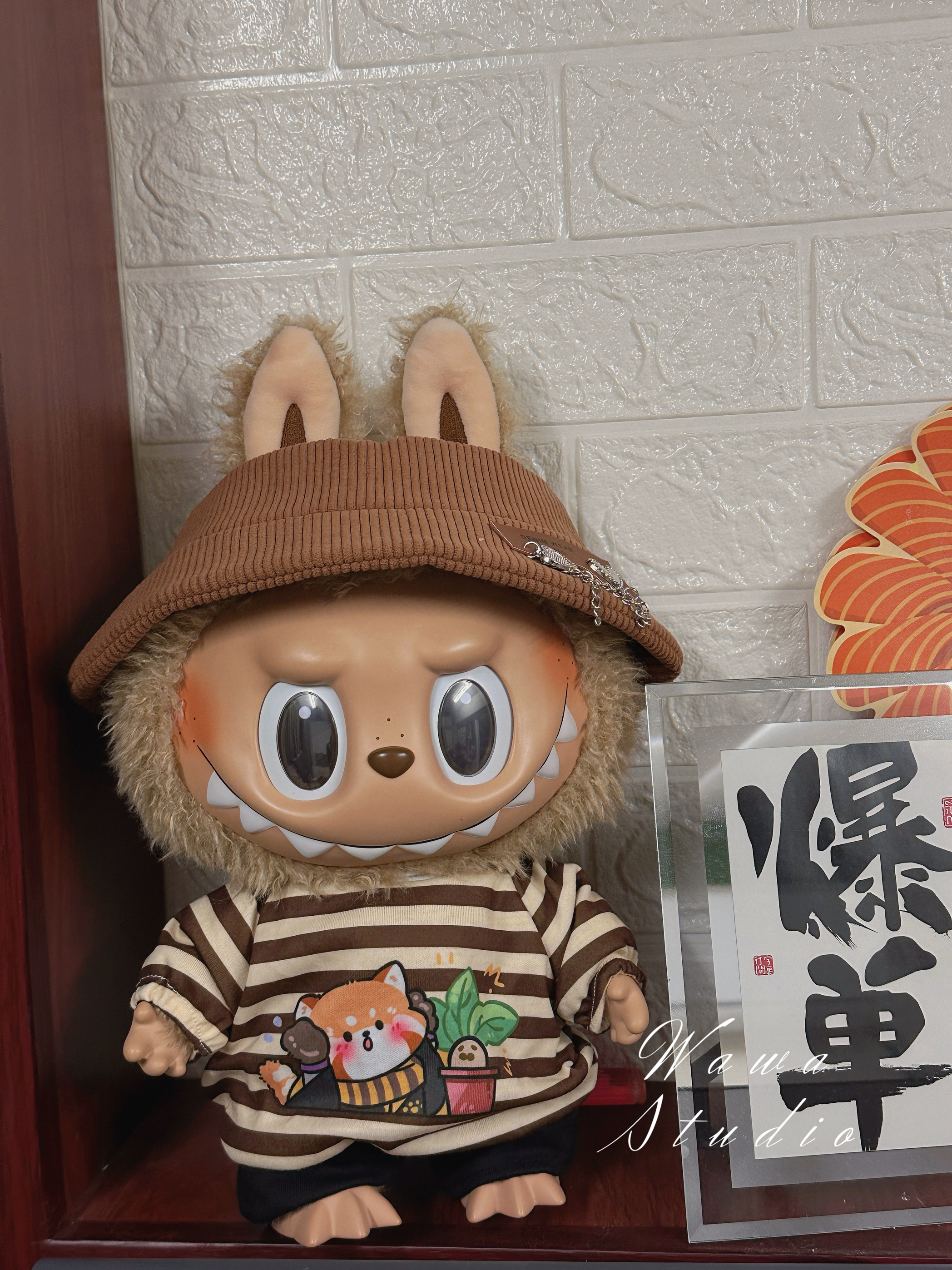 38cm马卡龙拉布布大娃毛绒挂件款labubu着替棉花娃娃娃衣搪胶可爱