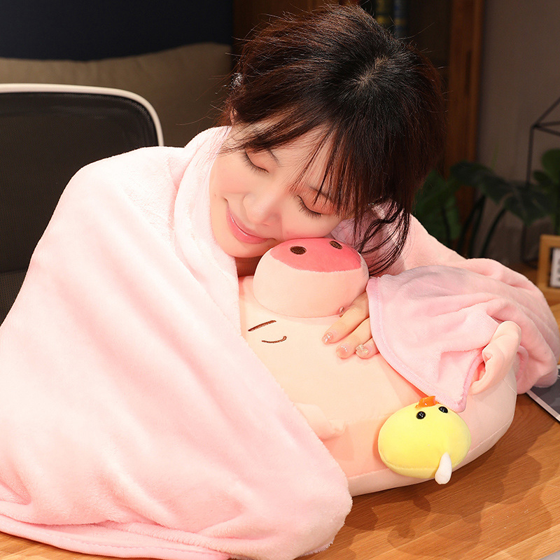 卡通猪猪抱枕毯子两用沙发客厅靠枕办公室午睡枕头被子二合一车用