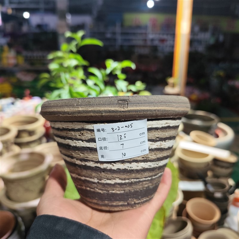 《一物一拍:小蛋挞[友定](口13-15》手工热植匣钵土拼色粗陶盆