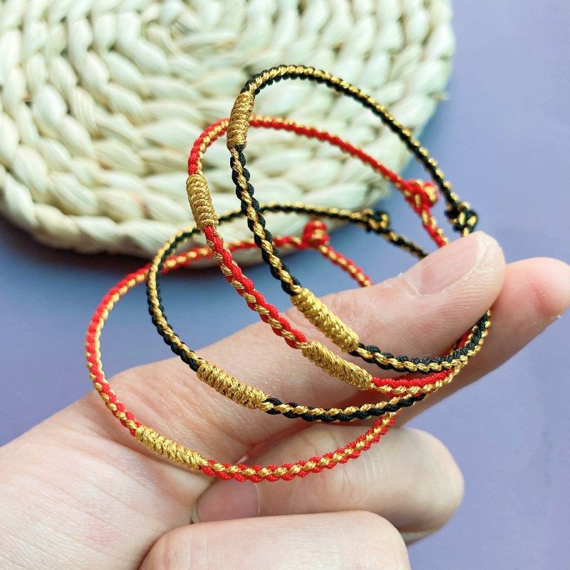 粗款纯手工编织金刚结四股辫手绳男女红绳礼物保色手脚编绳金线