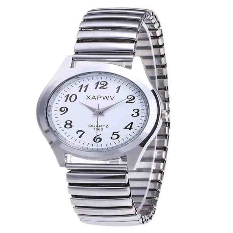 老年人手表女松紧带钢弹簧带夜光大数字老人男女表防水石英表