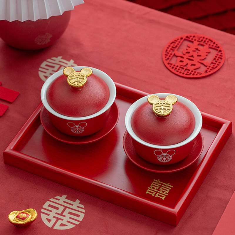 敬茶杯结婚一对新婚改口茶杯茶具套组女方陪嫁用品大全红色盖碗