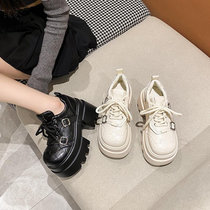 设计感厚底小皮鞋女2025秋季新款粗跟甜酷百搭增高英伦风乐福单鞋