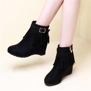 靴子皮鞋 2025新款 高跟短靴流苏女靴子短筒马丁靴内增高英伦风女式