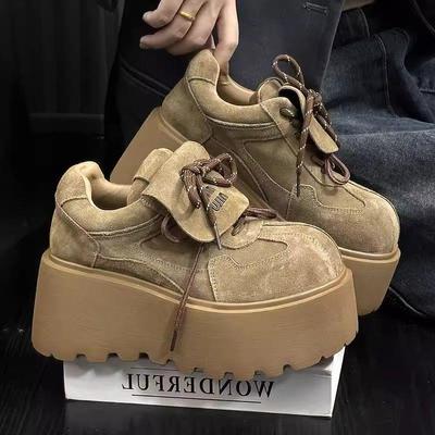 复古增高7cm小个子厚底松糕休闲面包鞋板鞋显瘦显腿长德训鞋女鞋