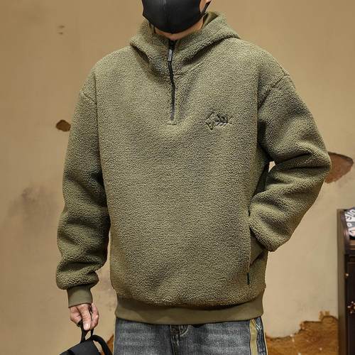 兰古乐羊羔绒加绒加厚卫衣男潮牌