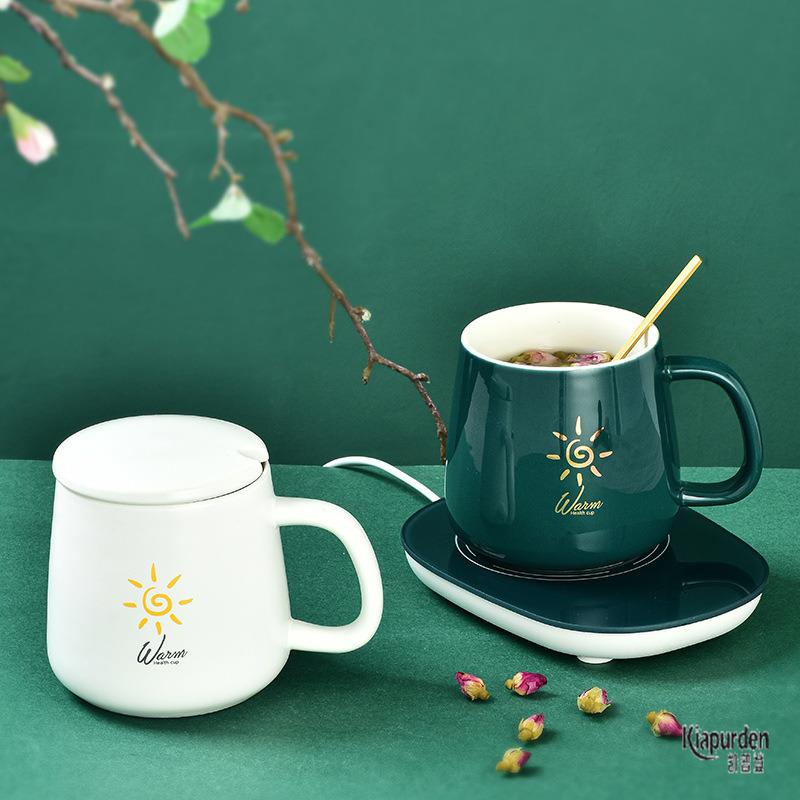 55度创意暖暖恒温杯自动保温加热杯垫牛奶马克杯陶瓷水杯定制礼品
