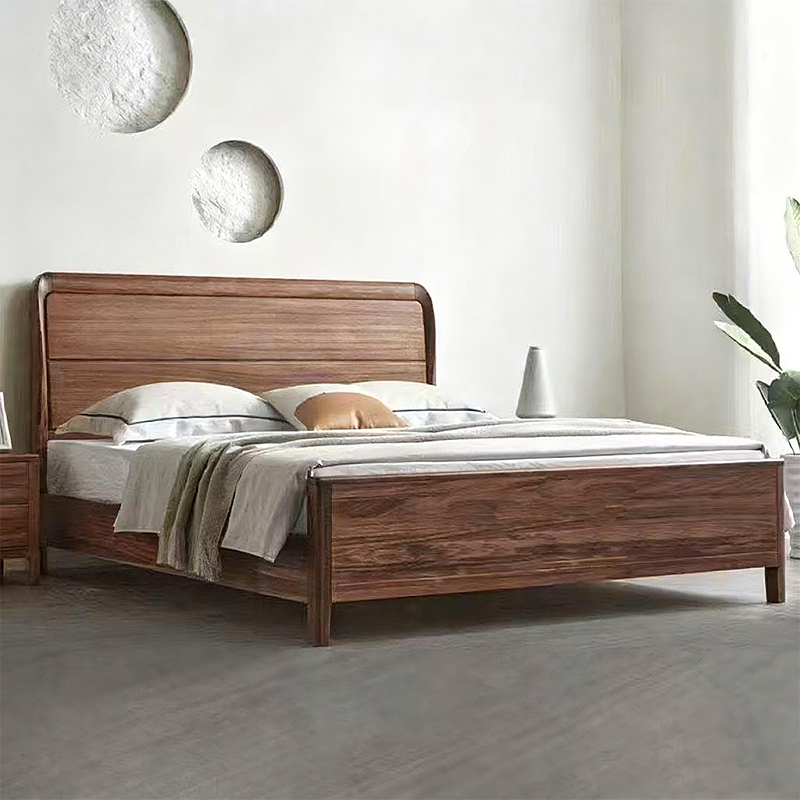 黑胡桃木床现代简约复古风1.8m主卧室家用小户型储物实木床双人床