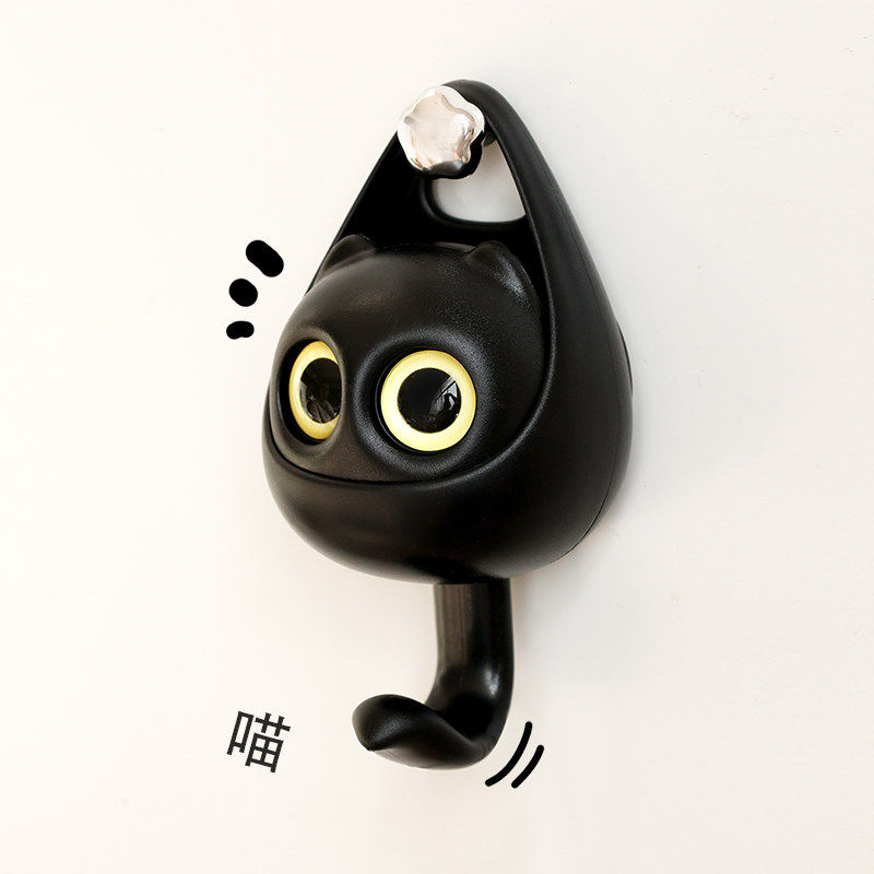可爱会眨眼小黑猫免打孔无痕黏钩