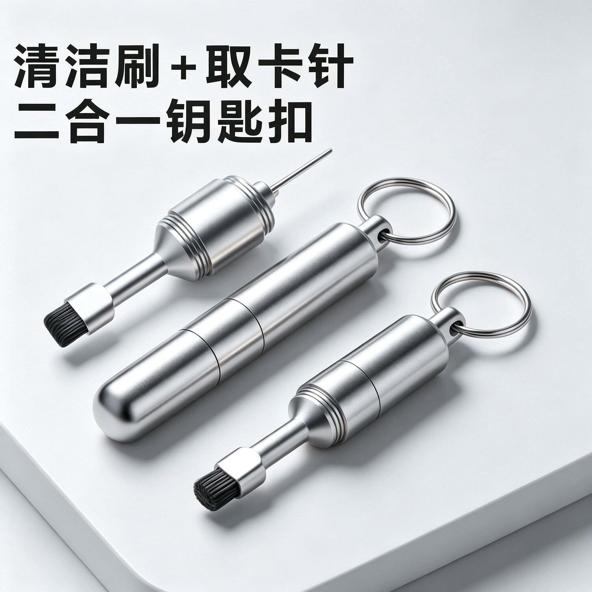 二合一多功能取卡针钥匙扣手机缝隙清洁刷便携式拔卡针除尘神器