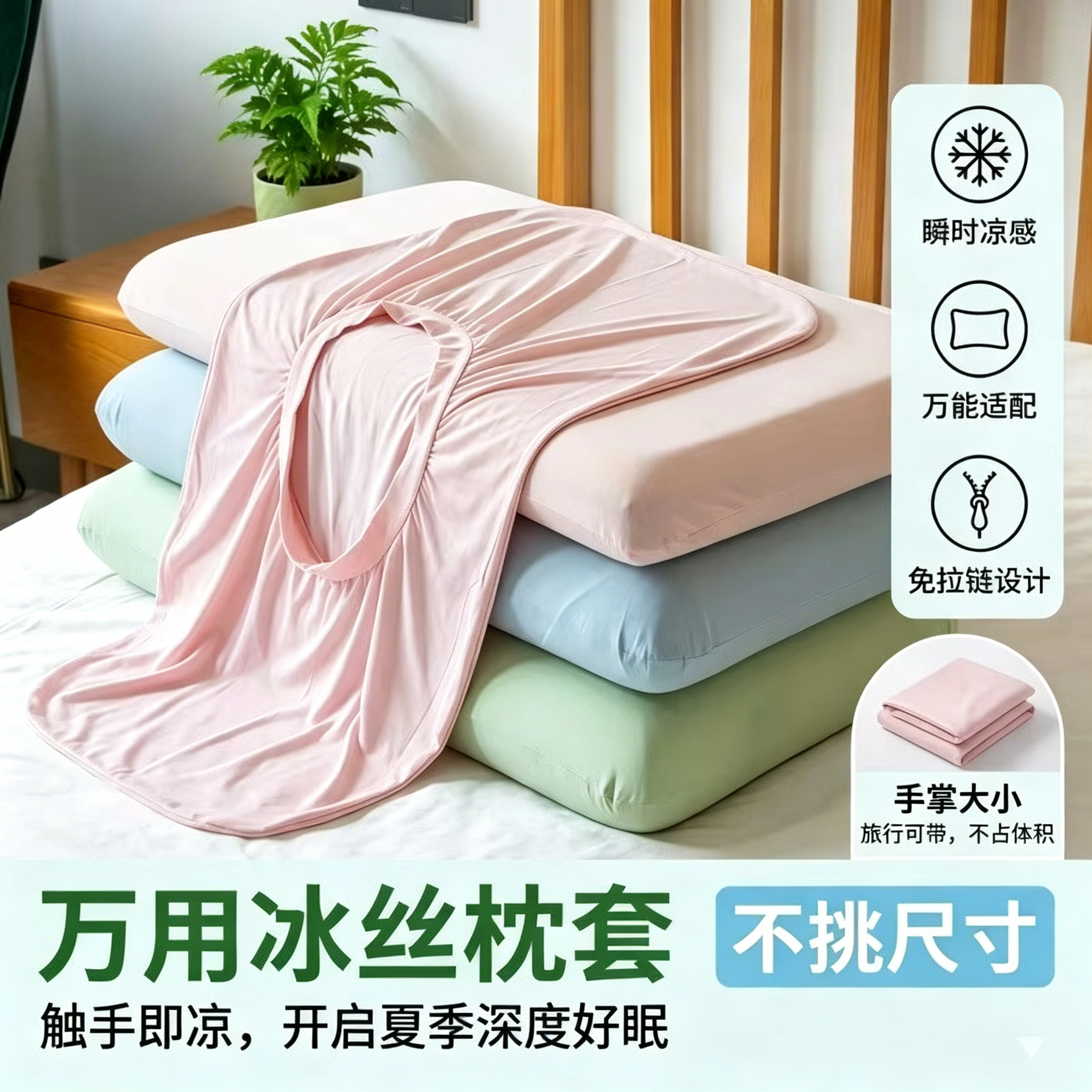 夏季冰丝枕头套凉感枕套一对装夏天专用单个2026新款记忆儿童枕套
