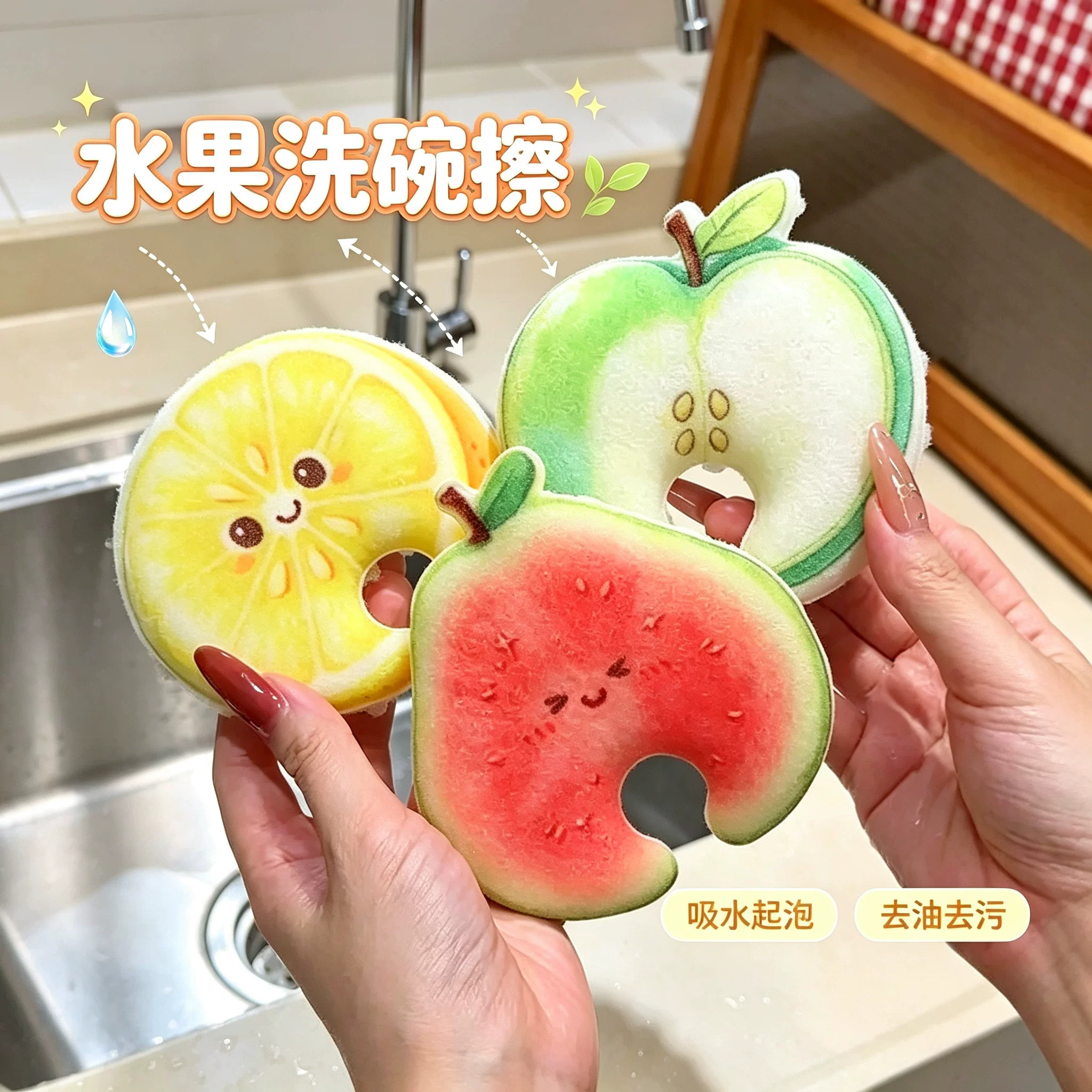 水果造型海绵擦厨房洗碗刷锅清洁神器加厚吸水创意易清洗洗碗擦