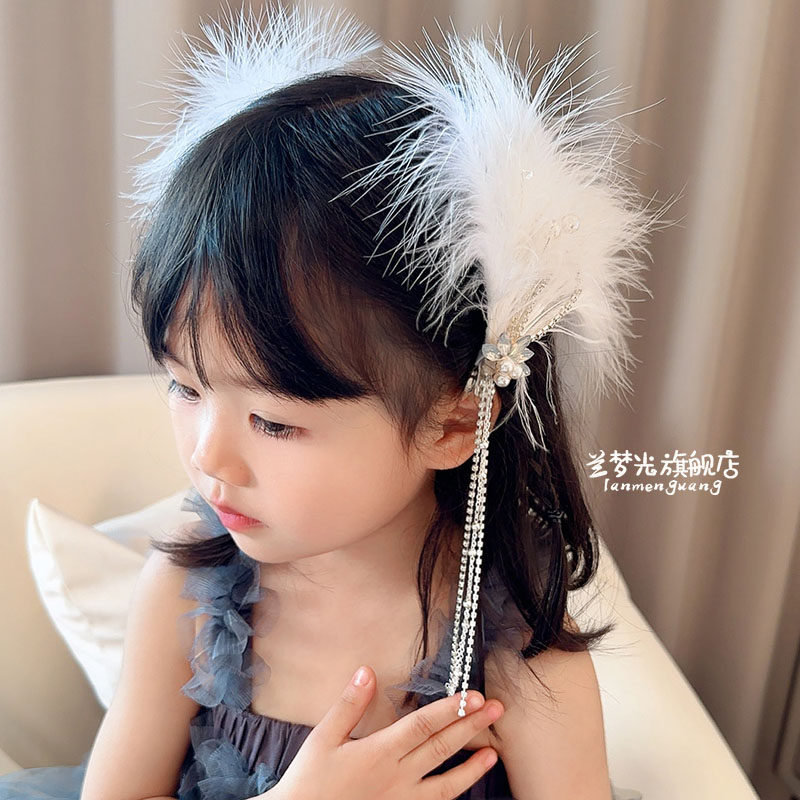 新中式儿童羽毛头饰超仙流苏发夹