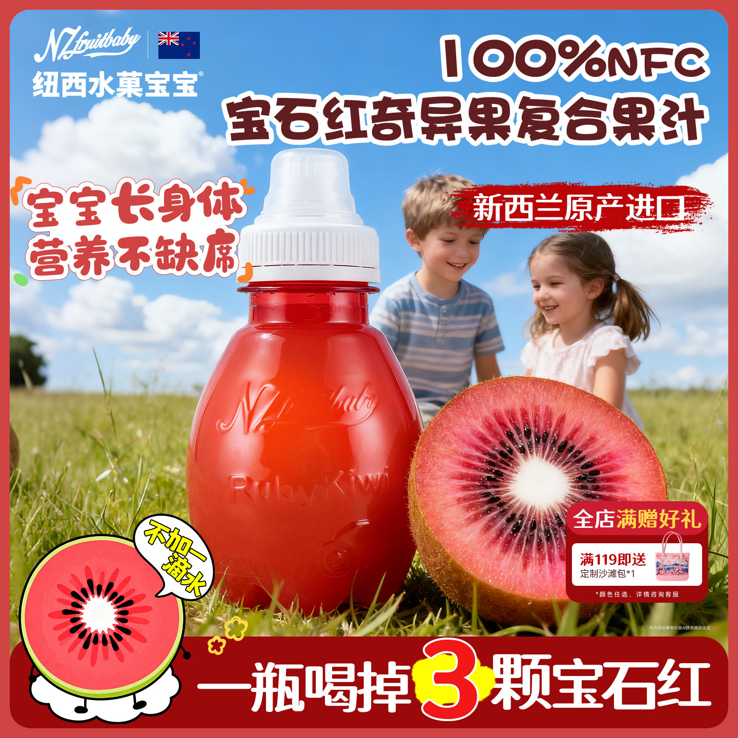 纽西水菓宝宝100%红宝石奇异果汁
