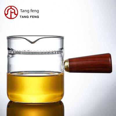唐丰玻璃月牙公道杯家用大容量茶水分离装茶器侧把耐热过滤贪心杯
