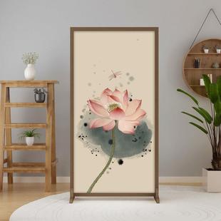 简约现代隔断入户布艺遮挡客厅木质屏风玄关装 新中式 饰移动座屏