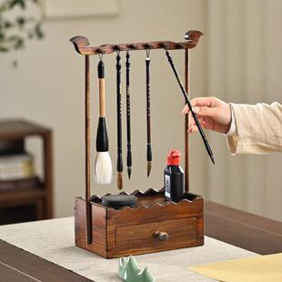 异丽中式实木毛笔笔架古风挂架文房书法置物架文昌毛笔架笔挂