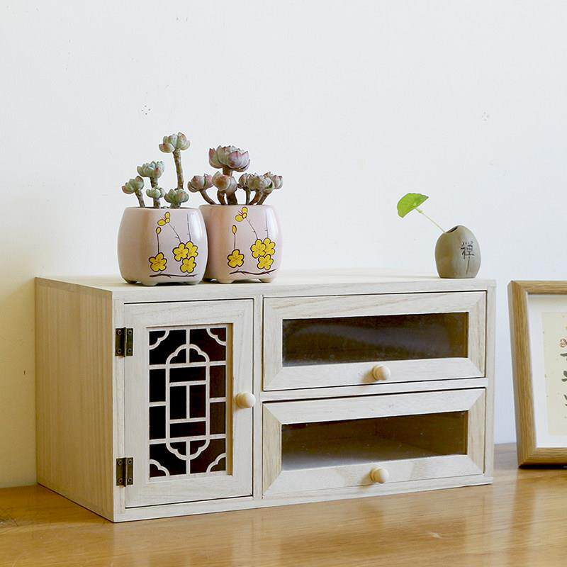 实木桌面上镂空收纳柜置物架办公书房抽屉式收纳盒床头边收纳柜