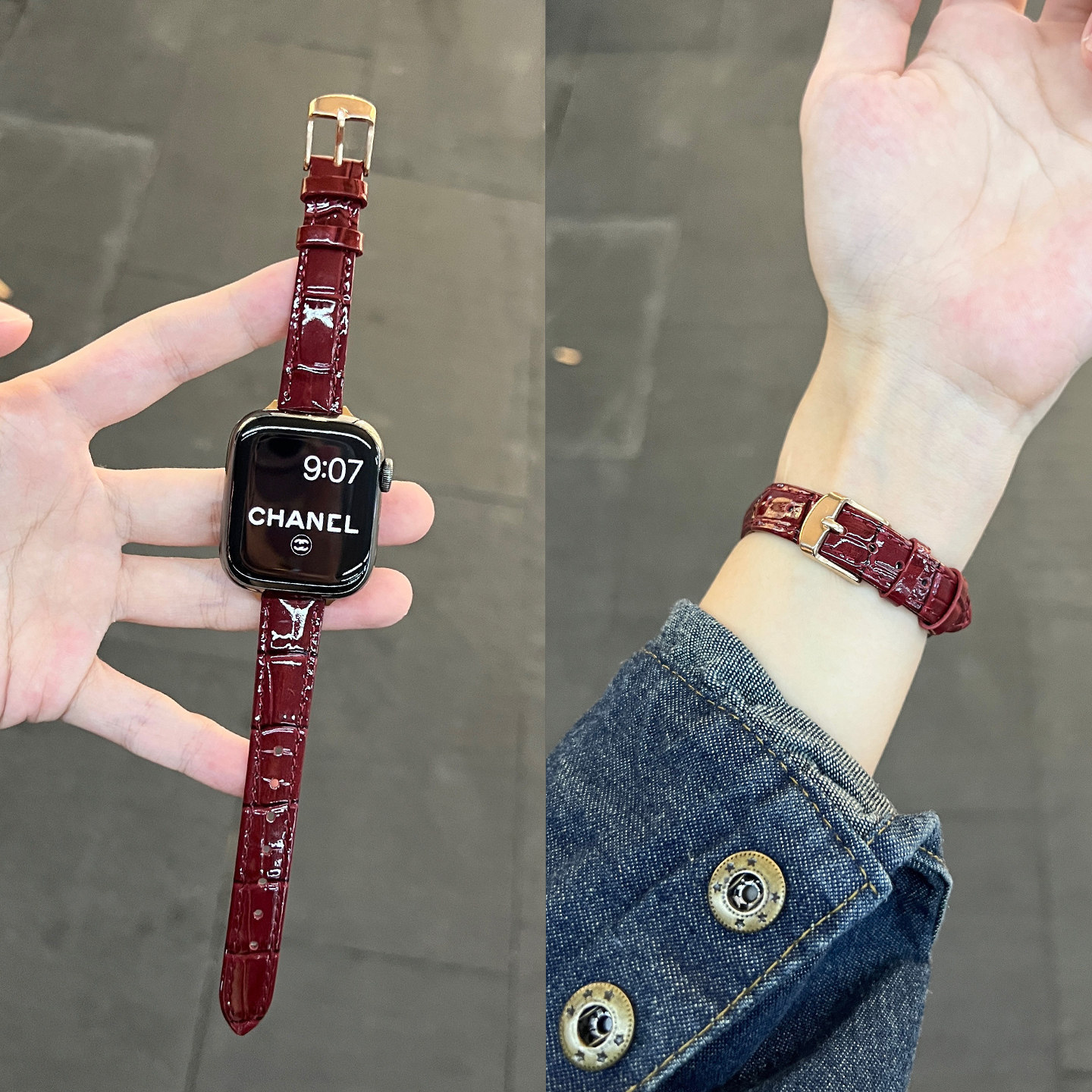 【韩系小蛮腰】适用iWatchs11表带竹节纹红色苹果s10皮质Applewatch夏季新款se高级感ultra3女生质感腕带