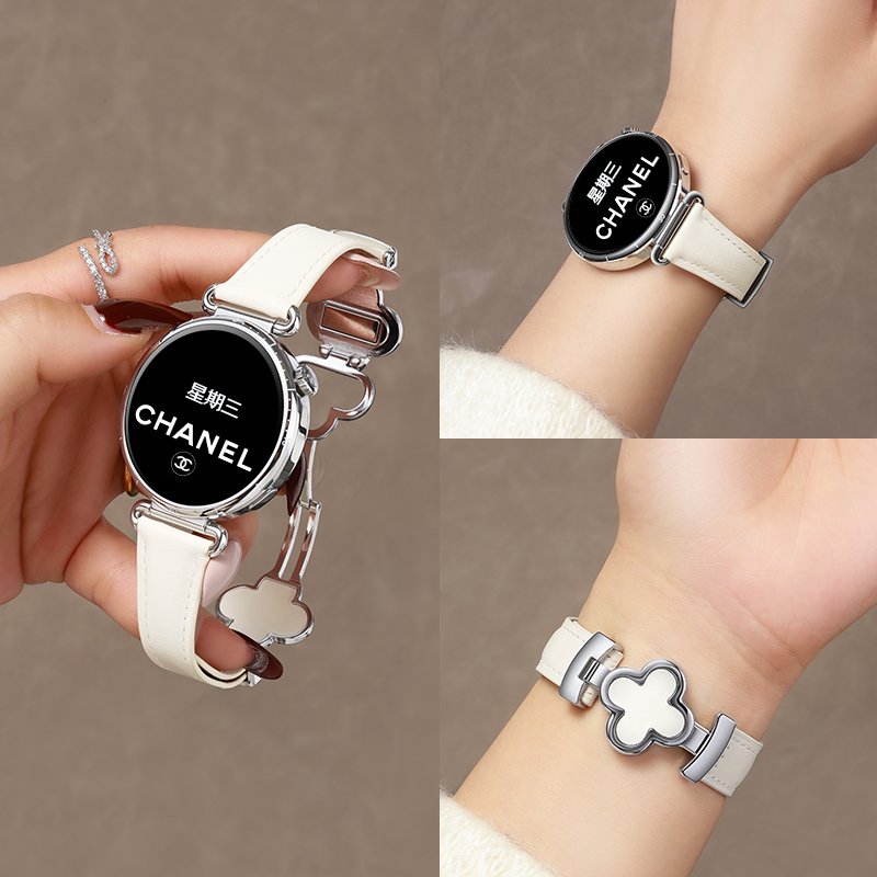 华为四叶草磁吸扣真皮表带女款