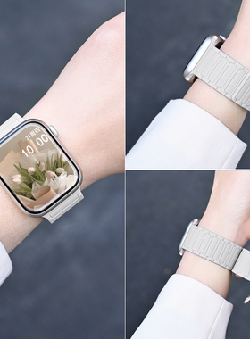 张婧仪同款适用苹果s10新款手表表带iwatch11腕带applewatchse磁吸s9硅胶S8秋冬Ultra2运动SE女款s7男s6精致