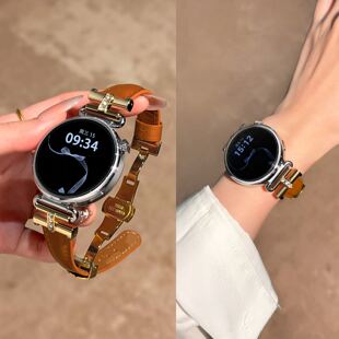 【爱马仕橙】适用华为gt6手表表带watchgt5爱马仕同款真皮拼镶钻5pro女款高级感表链gt4智能小众轻奢皮质腕带