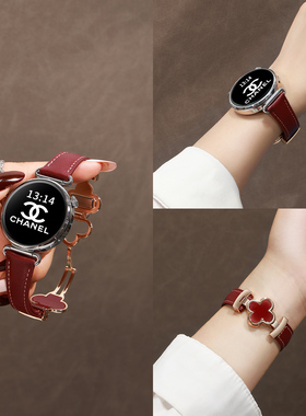 【四叶草磁吸】适用小米watch5手表带真皮s4智能替换带watchs1女款color运动版高端酒红pro高级创意冬天表链