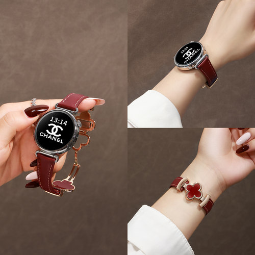 四叶草真皮磁吸小米watch5红色