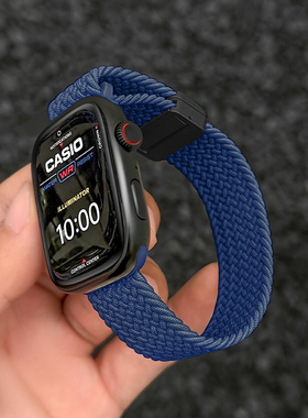 适用苹果手表表带磁吸iwatch表带s10编织applewatchultra3表带se蓝色s11尼龙9代8/7新款49mm45/46男女s8运动
