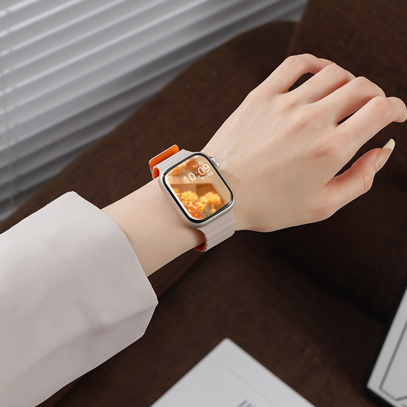 适用苹果S10手表iwatch10表带applewatch9磁吸S8硅胶S9新款Ultra男SE运动8创意S7女7腕带高级感夏季夏天透气
