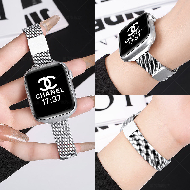 适用苹果手表表带S10新款iwatch米兰尼斯S9不锈钢S8金属ultra磁吸手表带applewatch7男女生高级小众钢带夏季