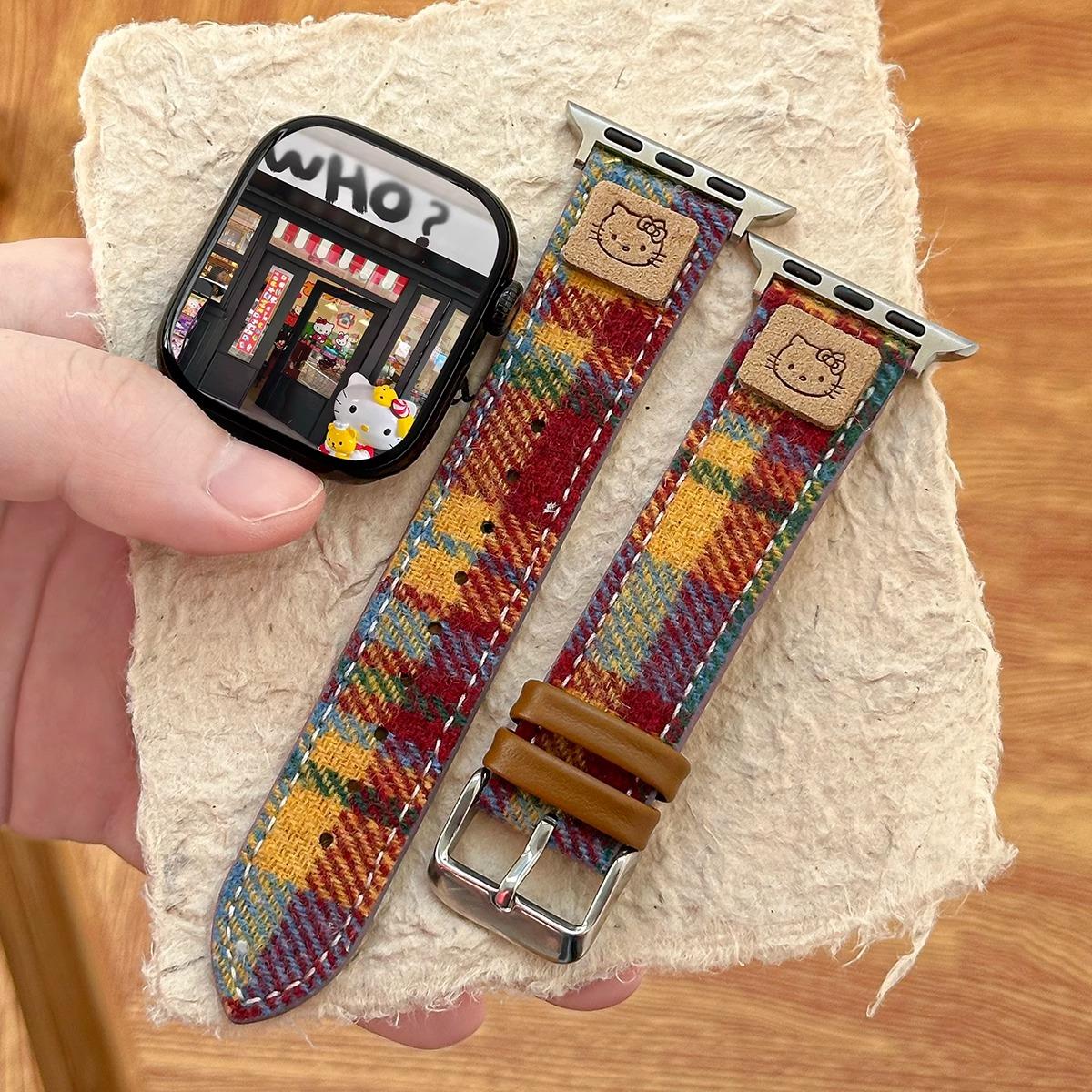 适用iwatchs11毛呢皮表带秋冬女