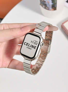 小红书同款适用S9苹果手表智能s10系列表带不锈钢applewatchs8爆款金属钢带运动iwatch高级感表链男女款秋冬